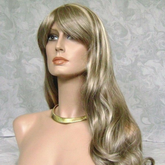 NEW Long Wavy Ash Brown Highlighted Wig main image 8